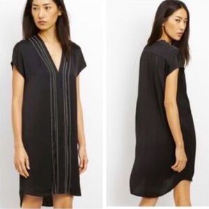 VINCE Embroidered V-Neck High-Low Dress in Black & Off White Women’s 10